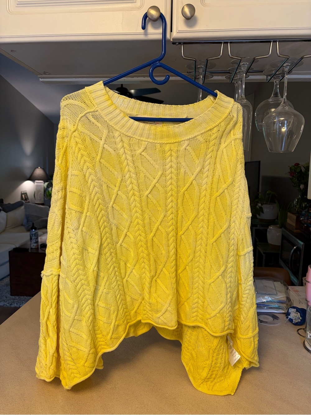 Free People Bright Yellow Washed ashore cable knit sweater.
